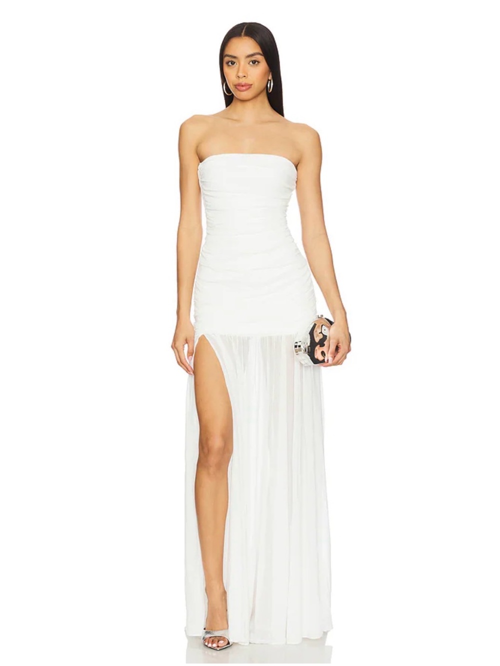 Retrofête Adele White Strapless Ruched Chiffon Maxi Gown
